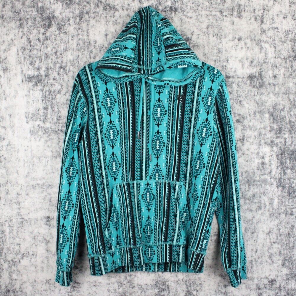 Rock & Roll Denim Men's Size S Aztec Printed Aqua Hoodie